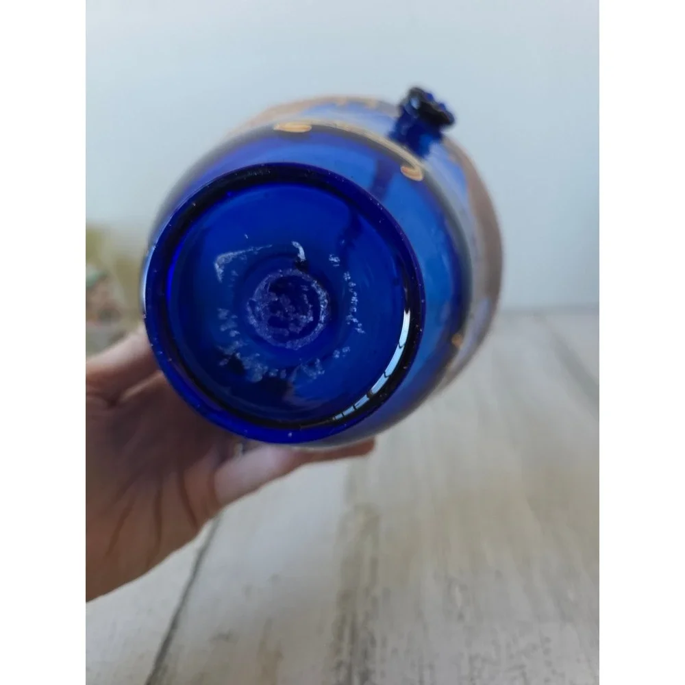 Vintage blue gold basket AS‎ IS bohemian cobalt decor glass